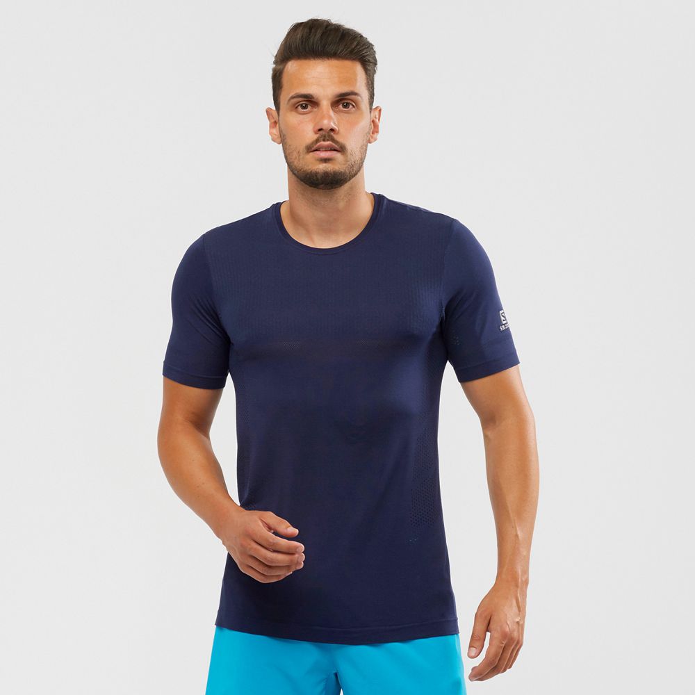 Salomon SENSE SEAMLESS M Camisetas Hombre - Azul Marino - Colombia (62348-PAQO)